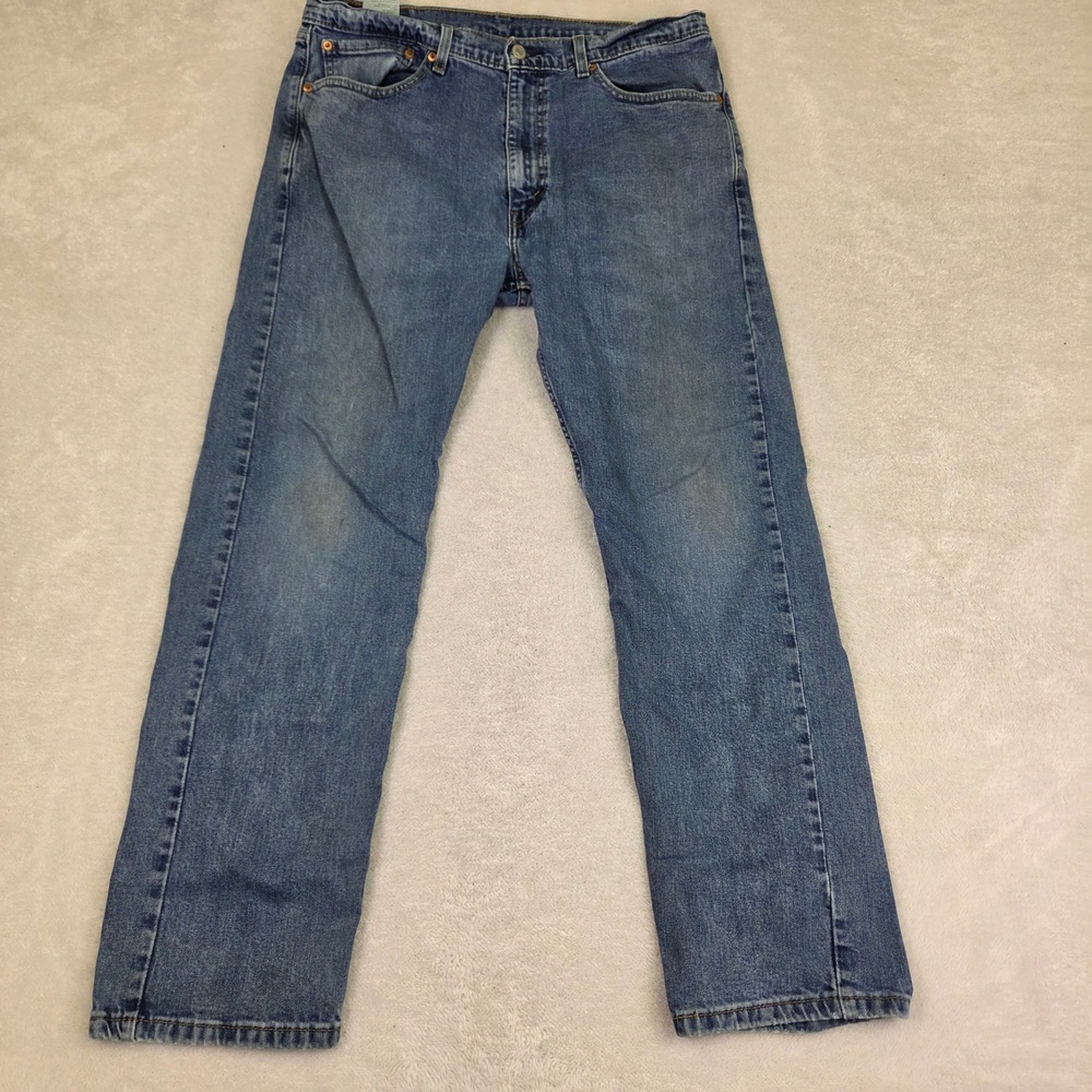 Levis 505 Regular Fit Straight Leg Jeans Medium Wash Blue Denim Mens 36x32